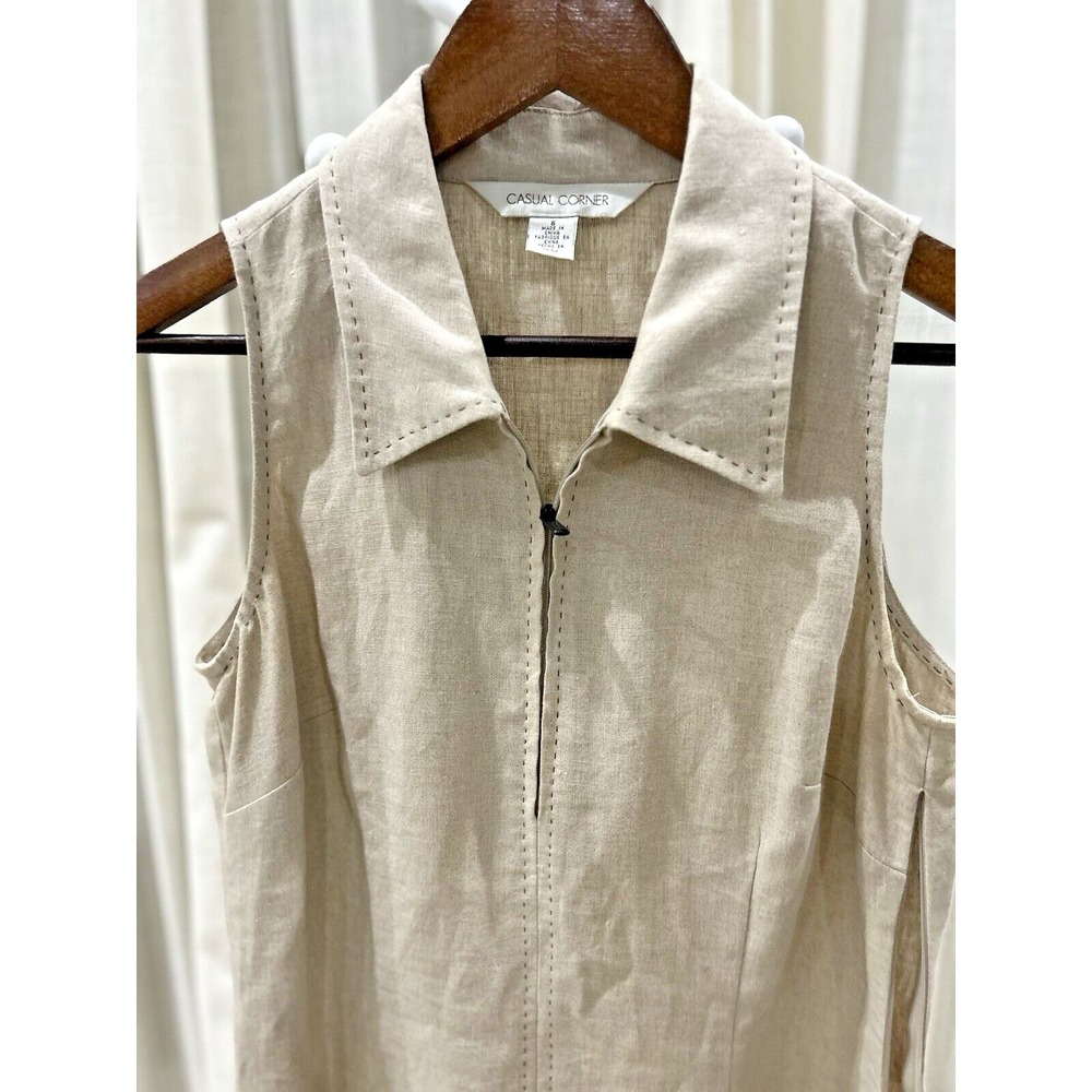 VTG Casual Corner 100%Linen Shift Dress Women Size 6 Long Maxi Slit Front Travel